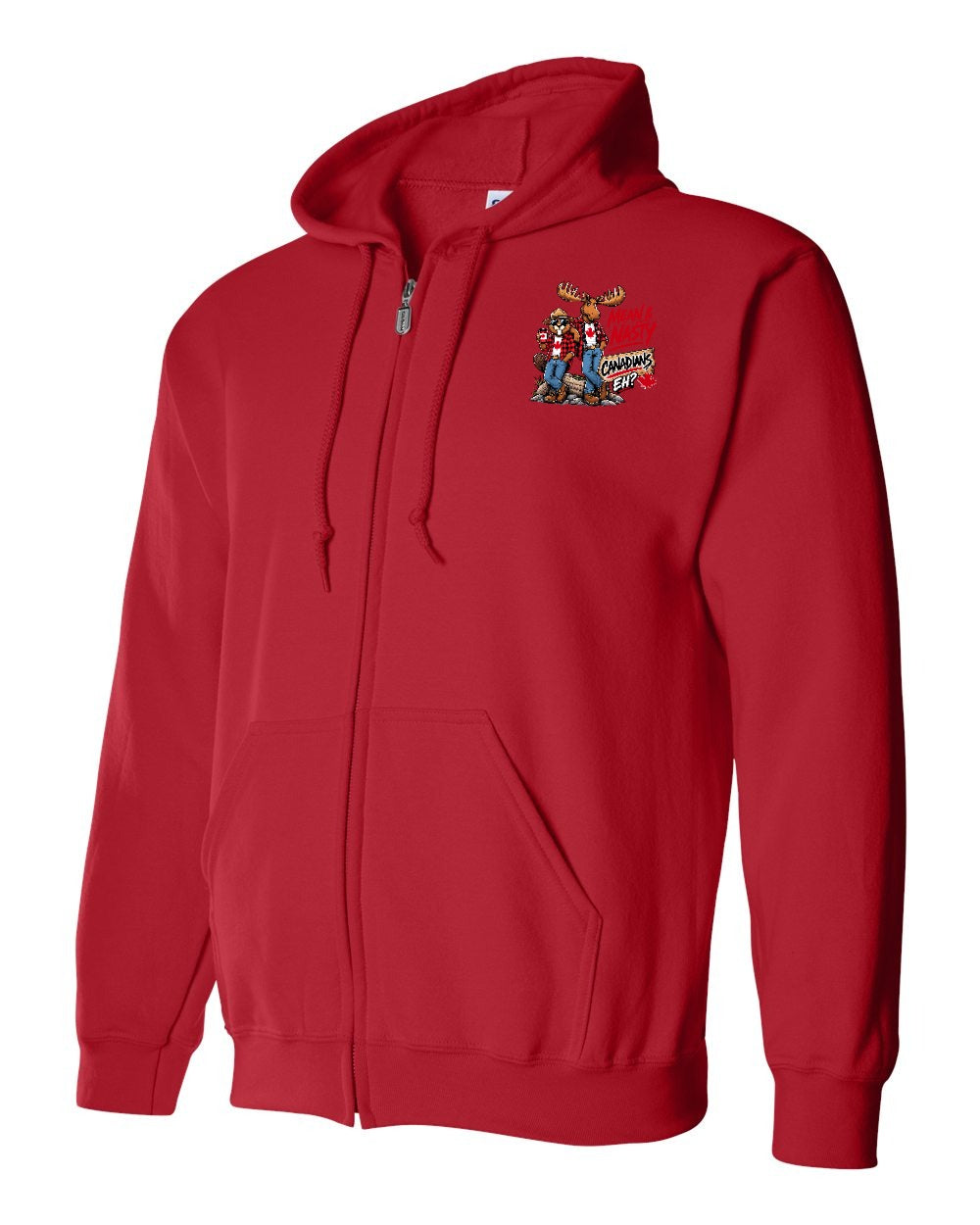 New Mean and Nasty Canadians Left Chest Zip Hoodie in Red