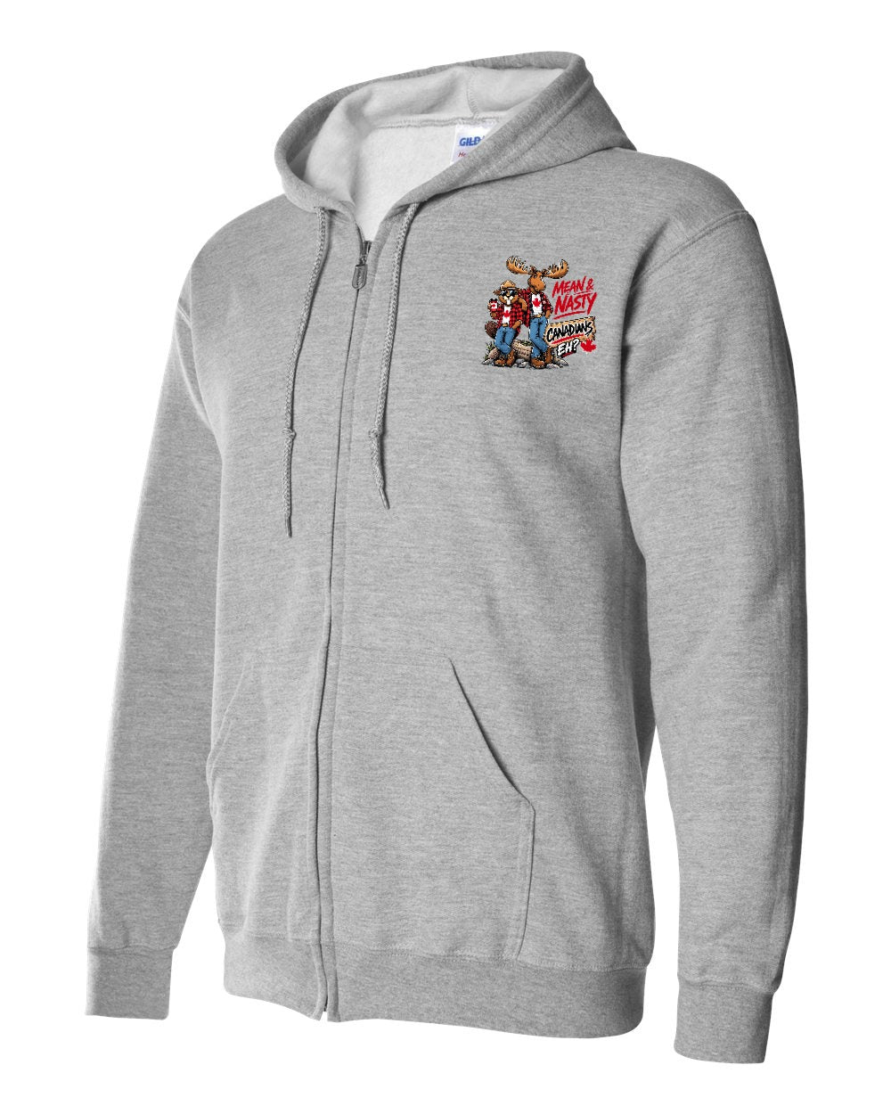 New Mean and Nasty Canadians Left Chest Zip Hoodie in Sport Grey