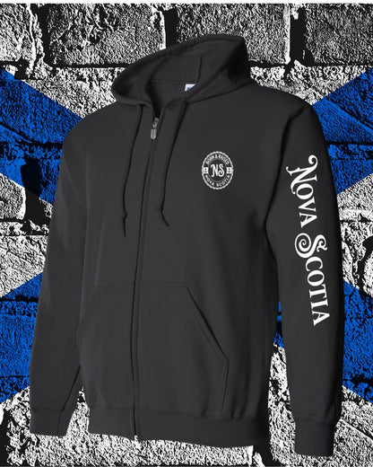 Born & Raised in Nova Scotia left chest and sleeve ZIP Hoodie