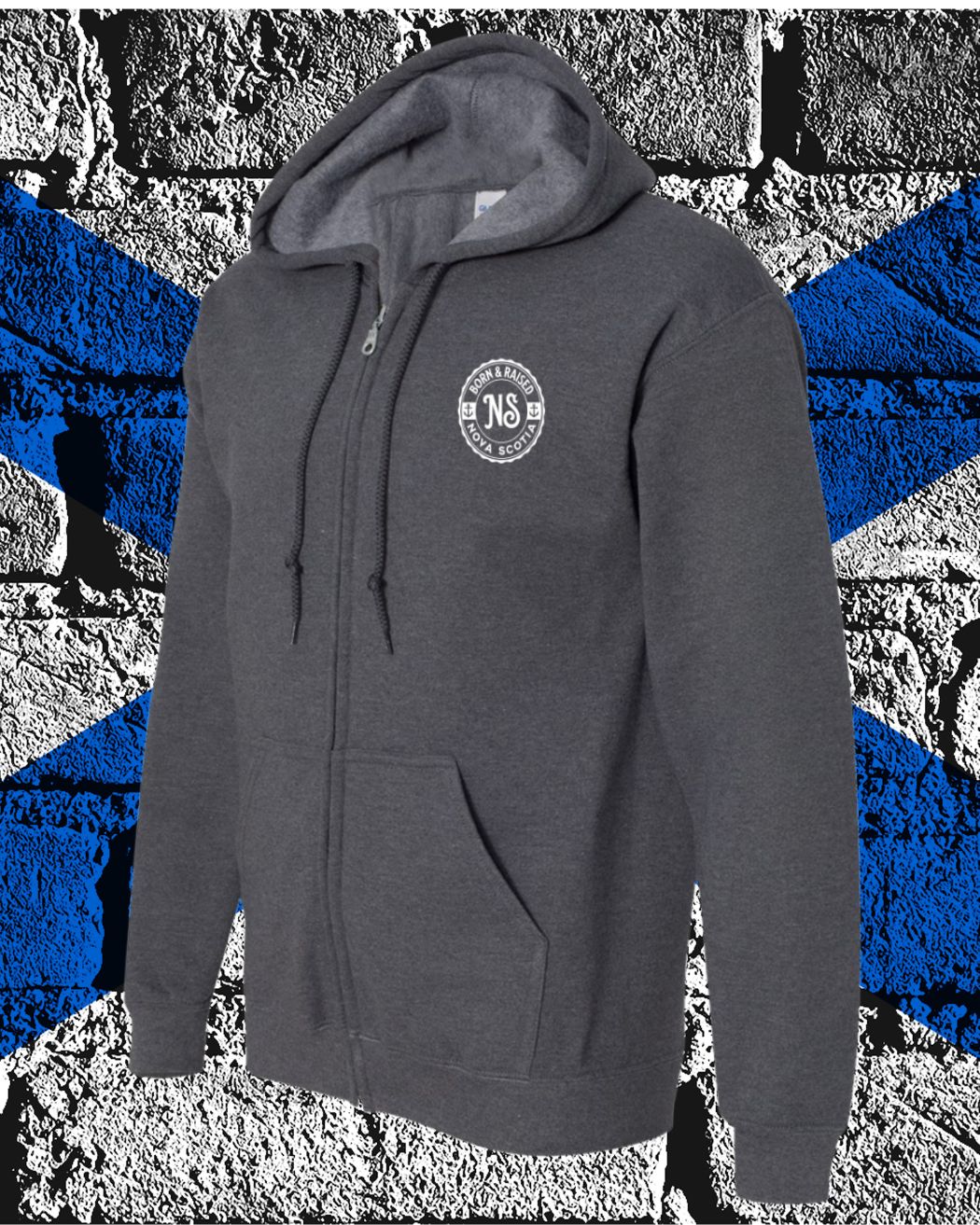 Born & Raised in Nova Scotia left chest ZIP Hoodie