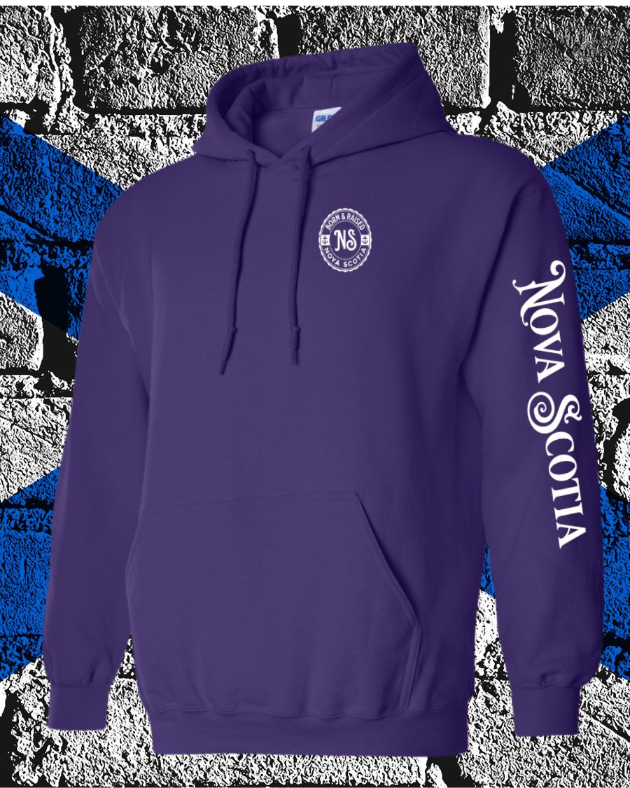 Born & Raised in Nova Scotia left chest and sleeve Hoodie