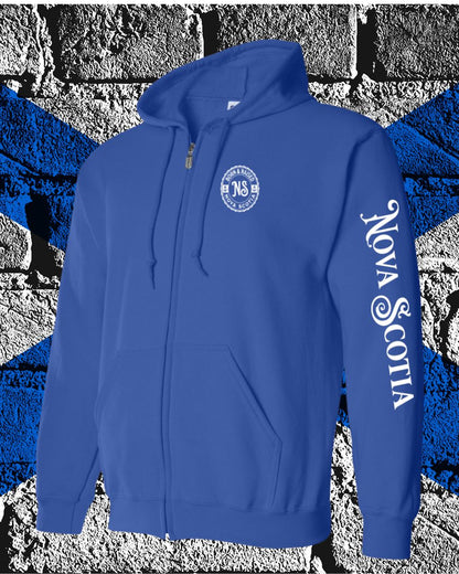 Born & Raised in Nova Scotia left chest and sleeve ZIP Hoodie