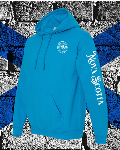 Born & Raised in Nova Scotia left chest and sleeve Hoodie