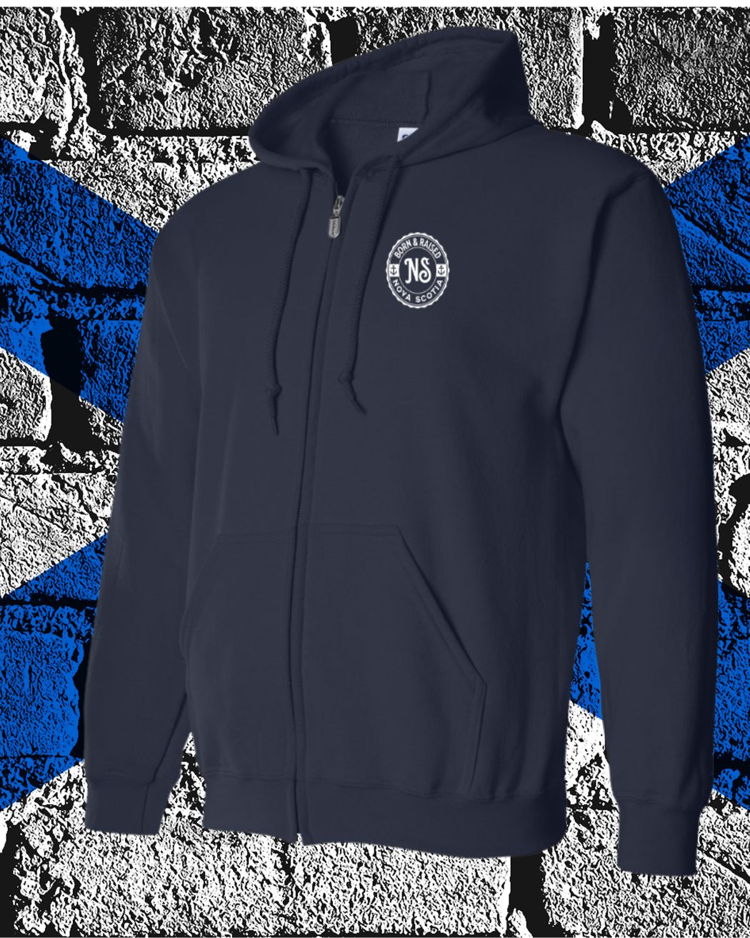 Born & Raised in Nova Scotia left chest ZIP Hoodie