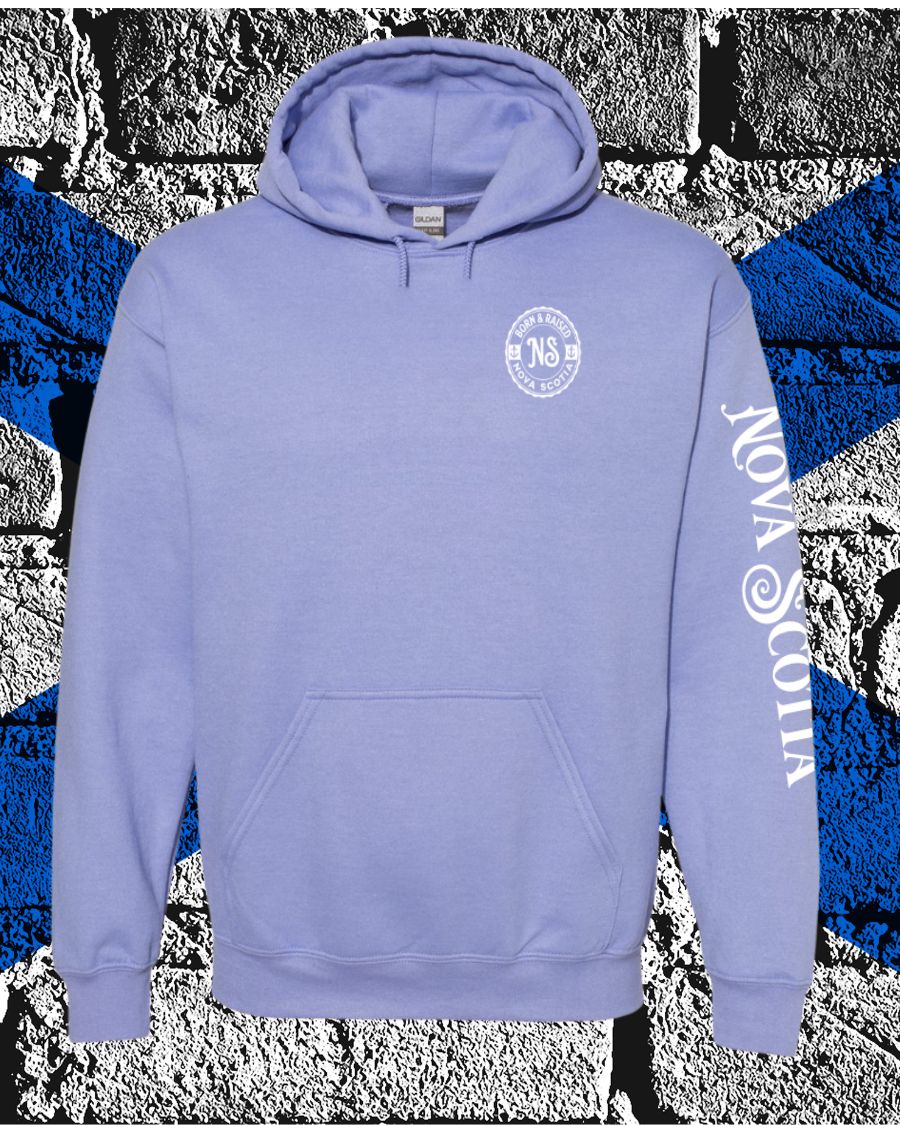 Born & Raised in Nova Scotia left chest and sleeve Hoodie