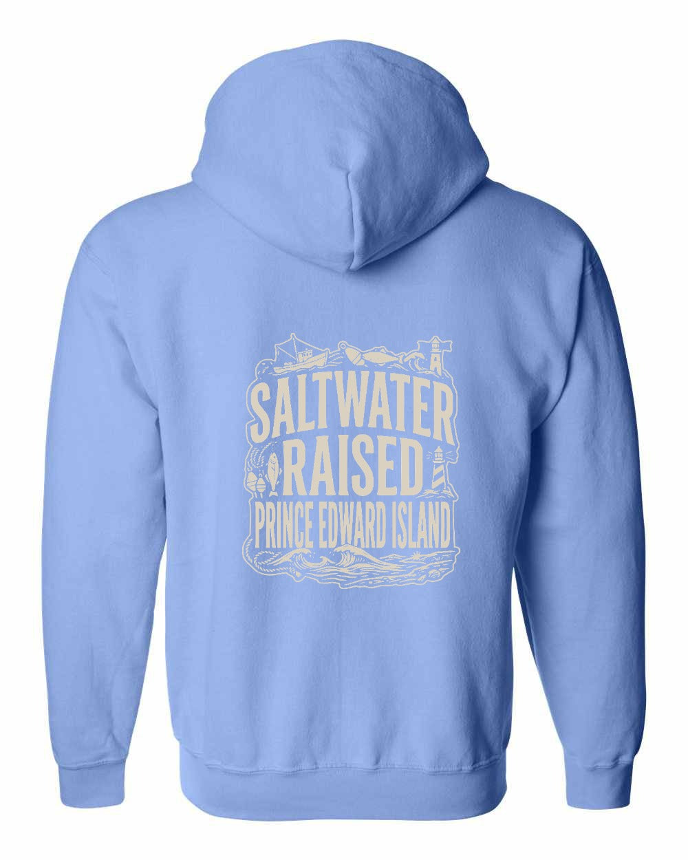 PEI Saltwater Raised Folk Left Chest and Back Zip Hoodie - Unisex
