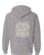 NFLD Saltwater Raised Folk Left Chest and Back Zip Hoodie - Unisex
