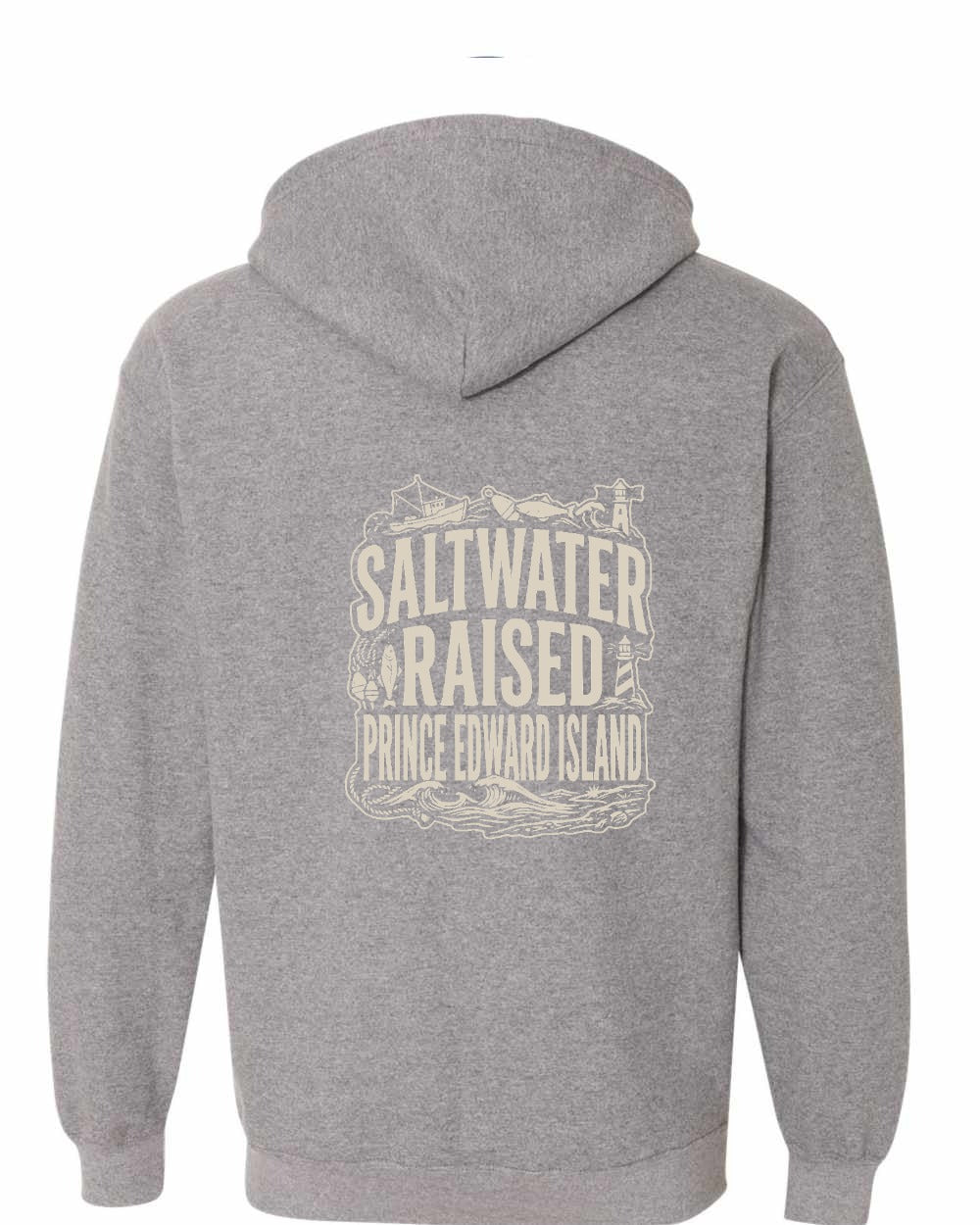 PEI Saltwater Raised Folk Left Chest and Back Zip Hoodie - Unisex