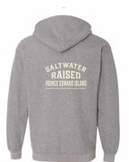 PEI Saltwater Raised Sign Left Chest and Back Zip Hoodie - Unisex