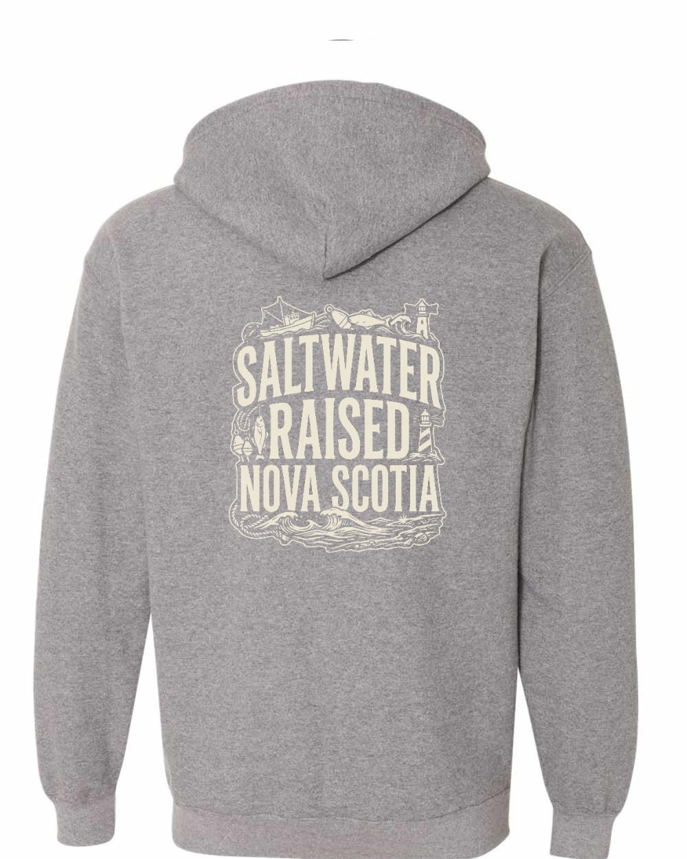 Saltwater Raised NS Folk Left Chest and Back Zip Hoodie - Unisex