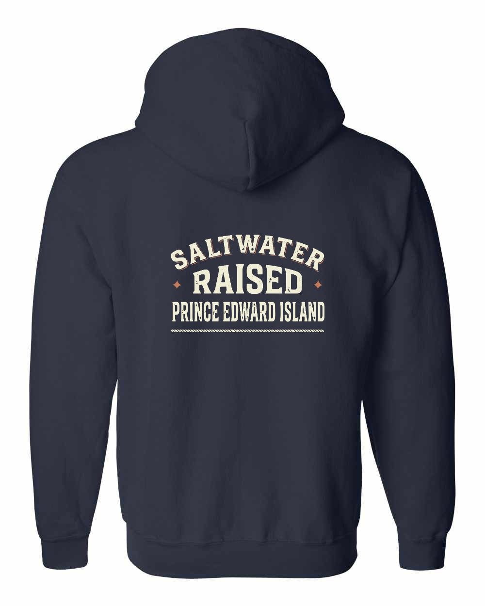 PEI Saltwater Raised Sign Left Chest and Back Zip Hoodie - Unisex