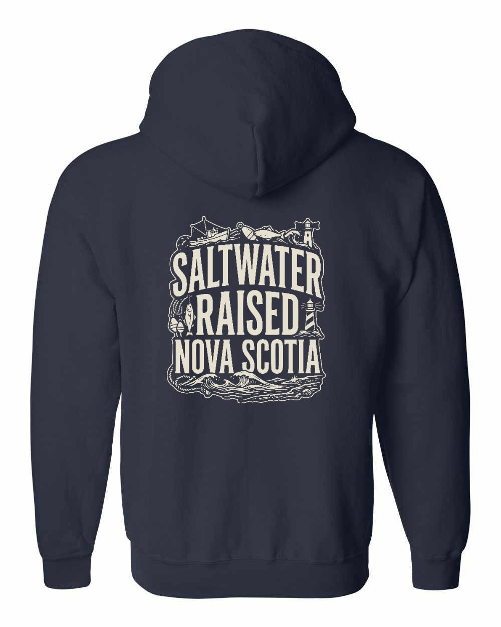 Saltwater Raised NS Folk Left Chest and Back Zip Hoodie - Unisex