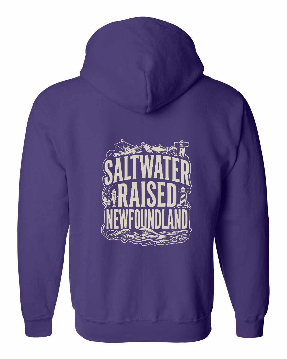 NFLD Saltwater Raised Folk Left Chest and Back Zip Hoodie - Unisex