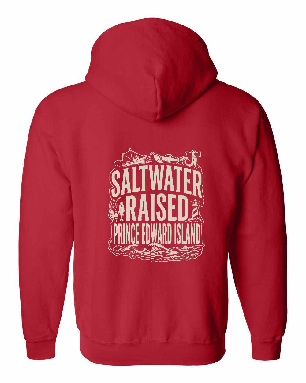 PEI Saltwater Raised Folk Left Chest and Back Zip Hoodie - Unisex