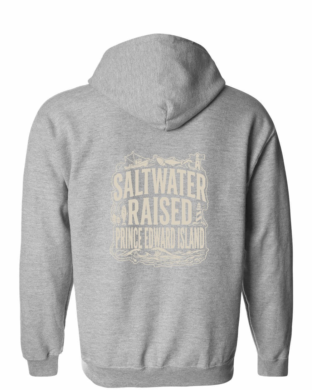 PEI Saltwater Raised Folk Left Chest and Back Zip Hoodie - Unisex