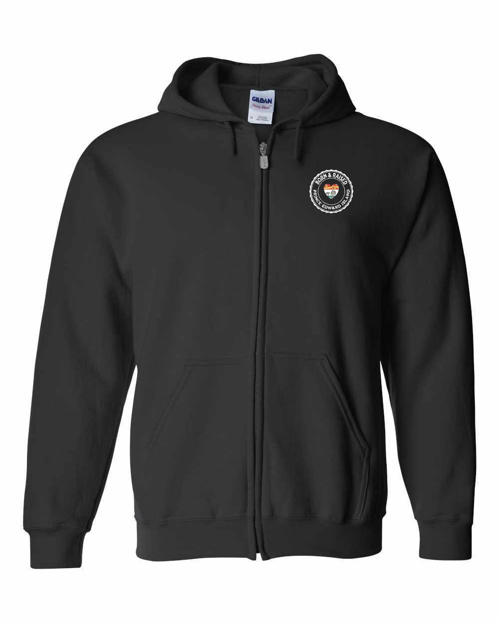 Born and Raised PEI Heart Flag Left Chest Zip Hoodie - Unisex