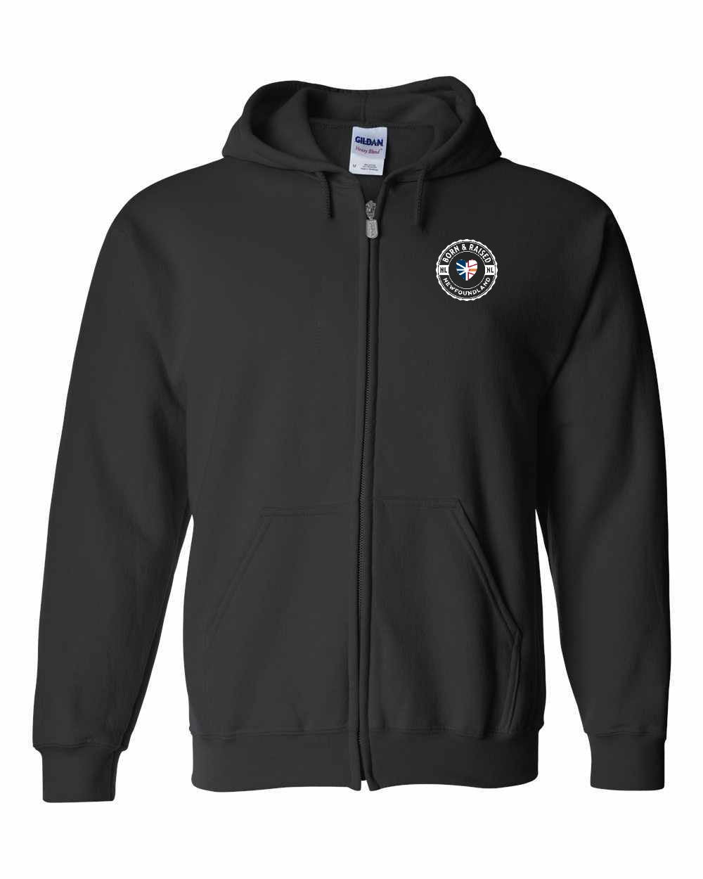 Born and Raised NFLD Heart Flag Left Chest Zip Hoodie - Unisex