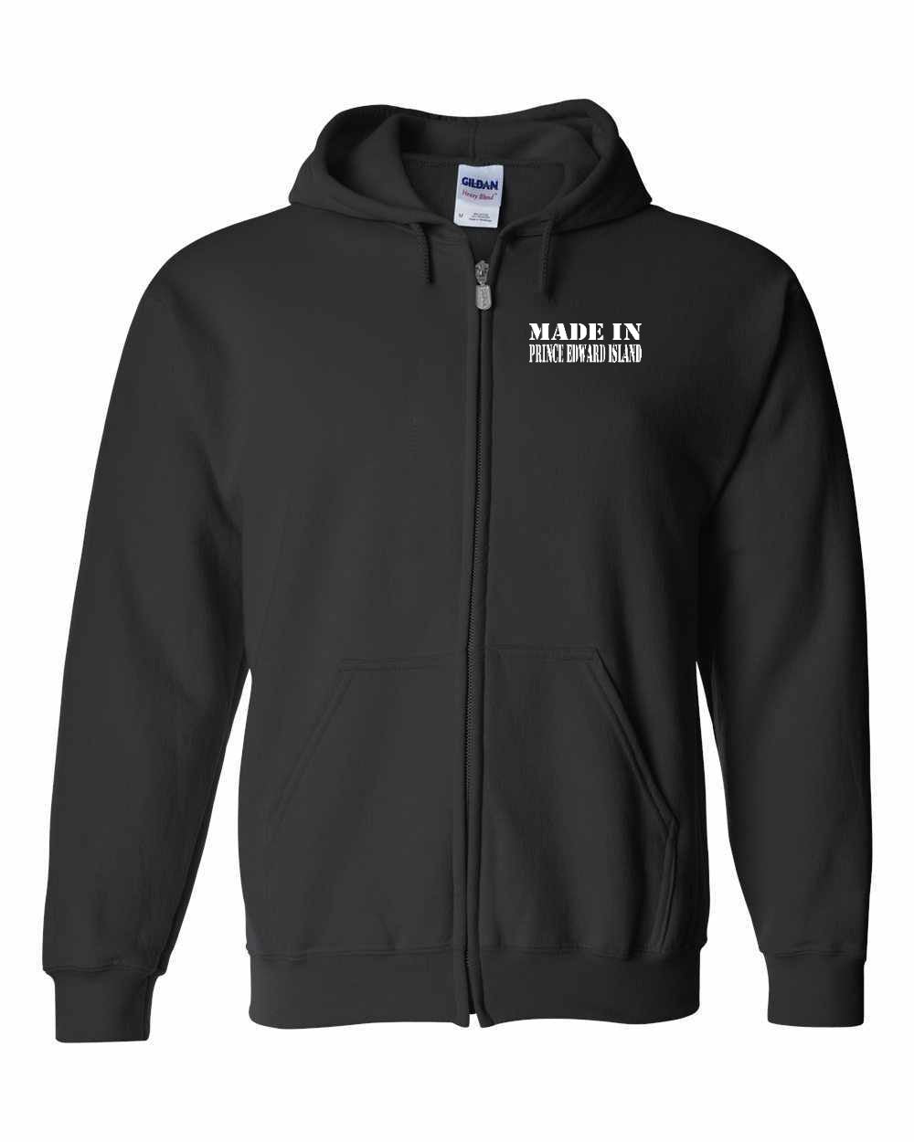 Made in PEI White Lettering Left Chest Zip Hoodie - Unisex