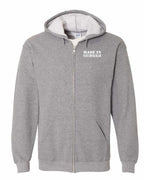 Made in PEI White Lettering Left Chest Zip Hoodie - Unisex