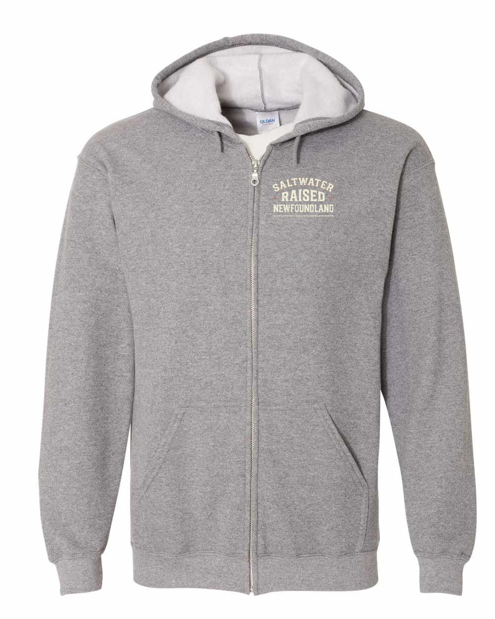NFLD Saltwater Raised Sign Left Chest Zip Hoodie - Unisex