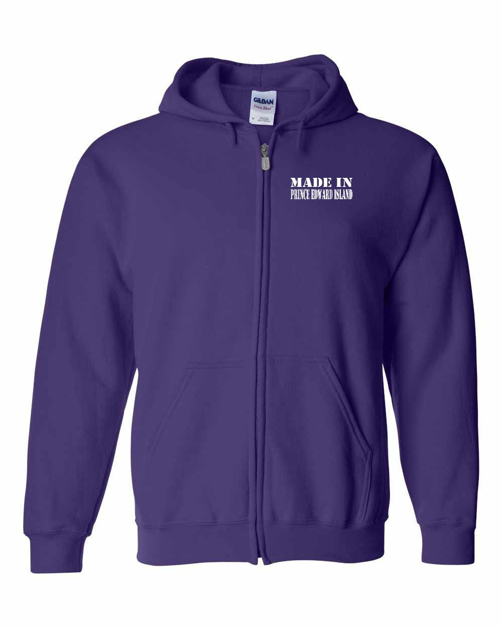 Made in PEI White Lettering Left Chest Zip Hoodie - Unisex