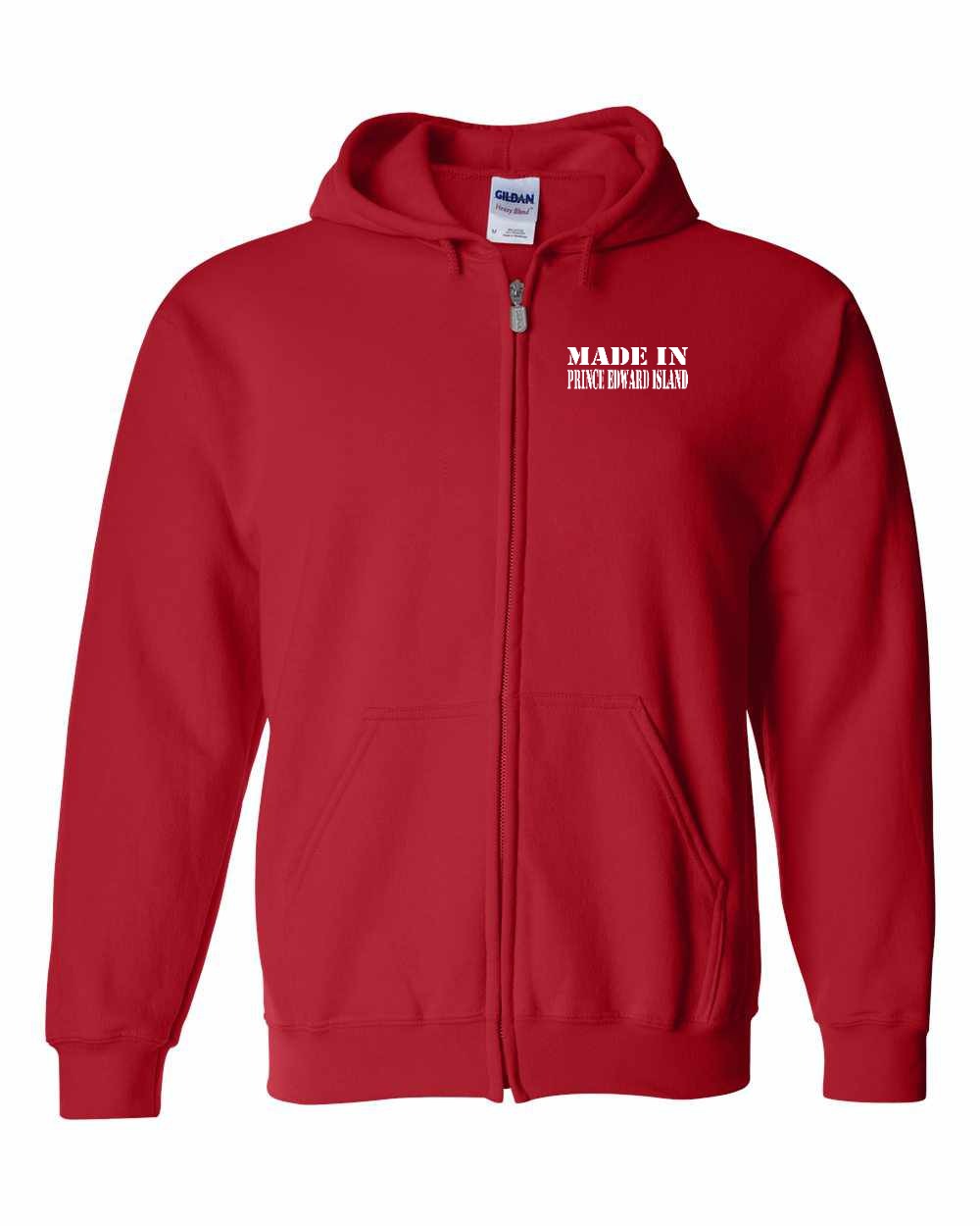Made in PEI White Lettering Left Chest Zip Hoodie - Unisex
