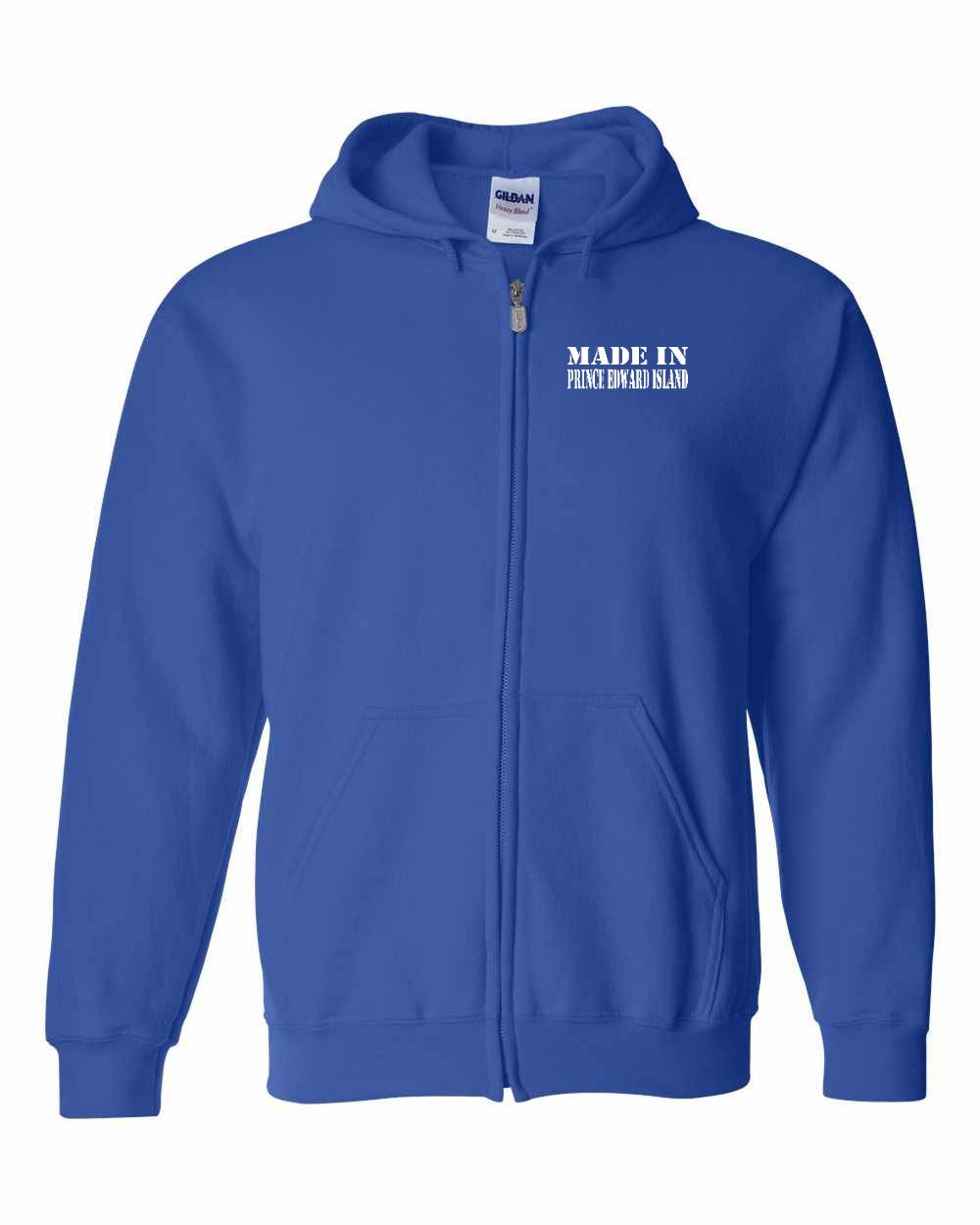 Made in PEI White Lettering Left Chest Zip Hoodie - Unisex