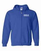 Made in PEI White Lettering Left Chest Zip Hoodie - Unisex