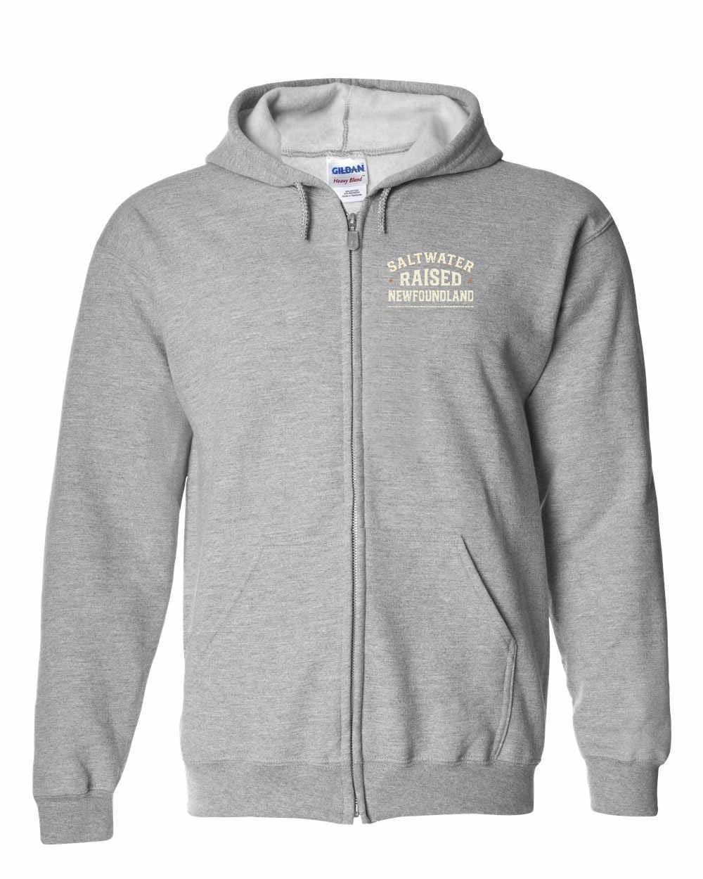 NFLD Saltwater Raised Sign Left Chest Zip Hoodie - Unisex