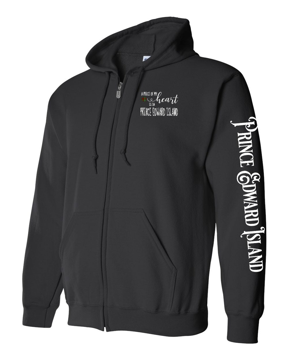 A piece of my Heart PEI tartan heart Left Chest and Sleeve Zip Hoodie - Unisex