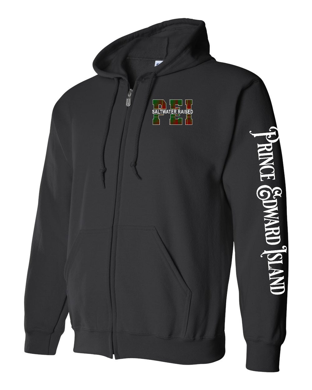 Saltwater Raised PEI Left Chest and Sleeve Zip Hoodie - Unisex