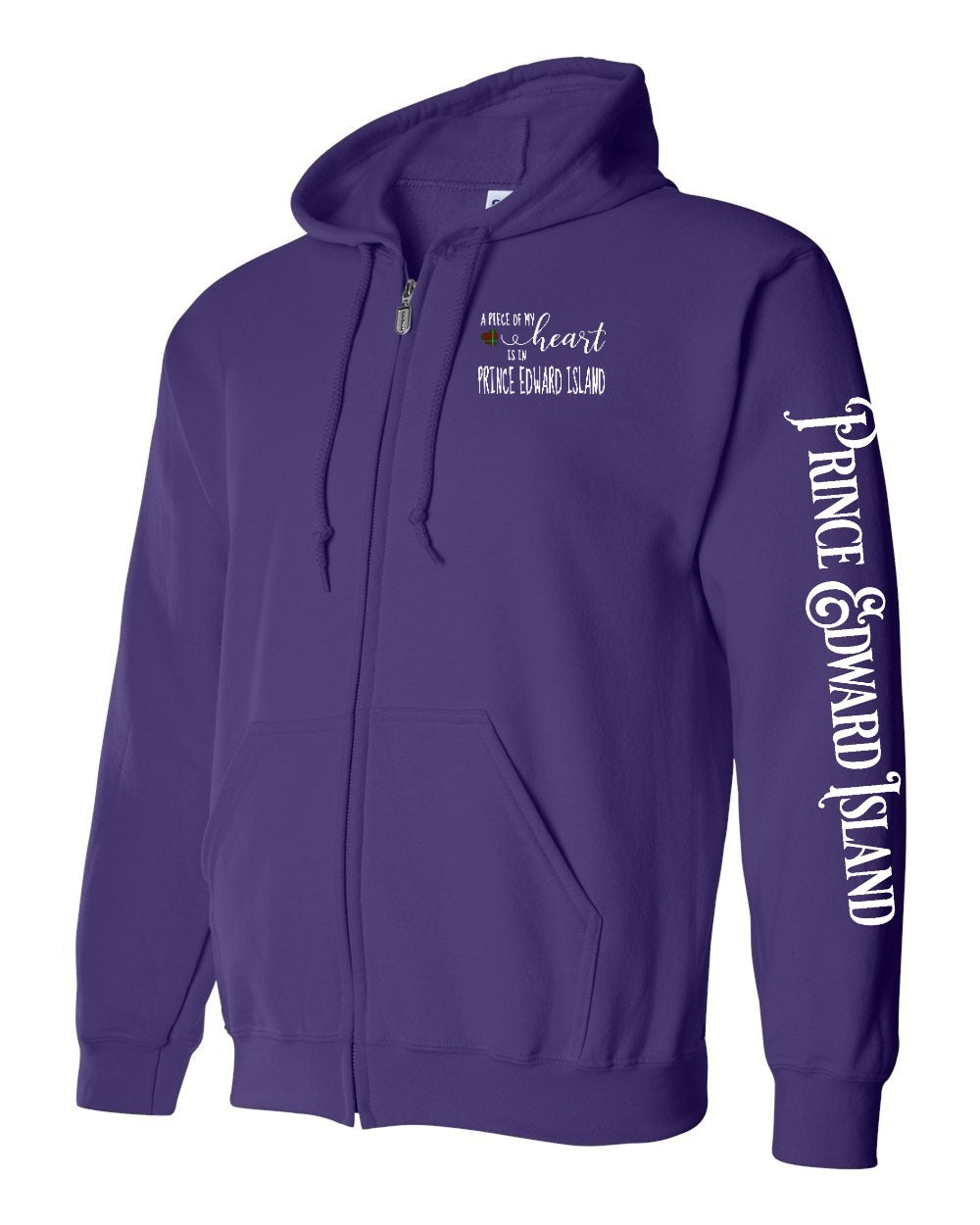 A piece of my Heart PEI tartan heart Left Chest and Sleeve Zip Hoodie - Unisex