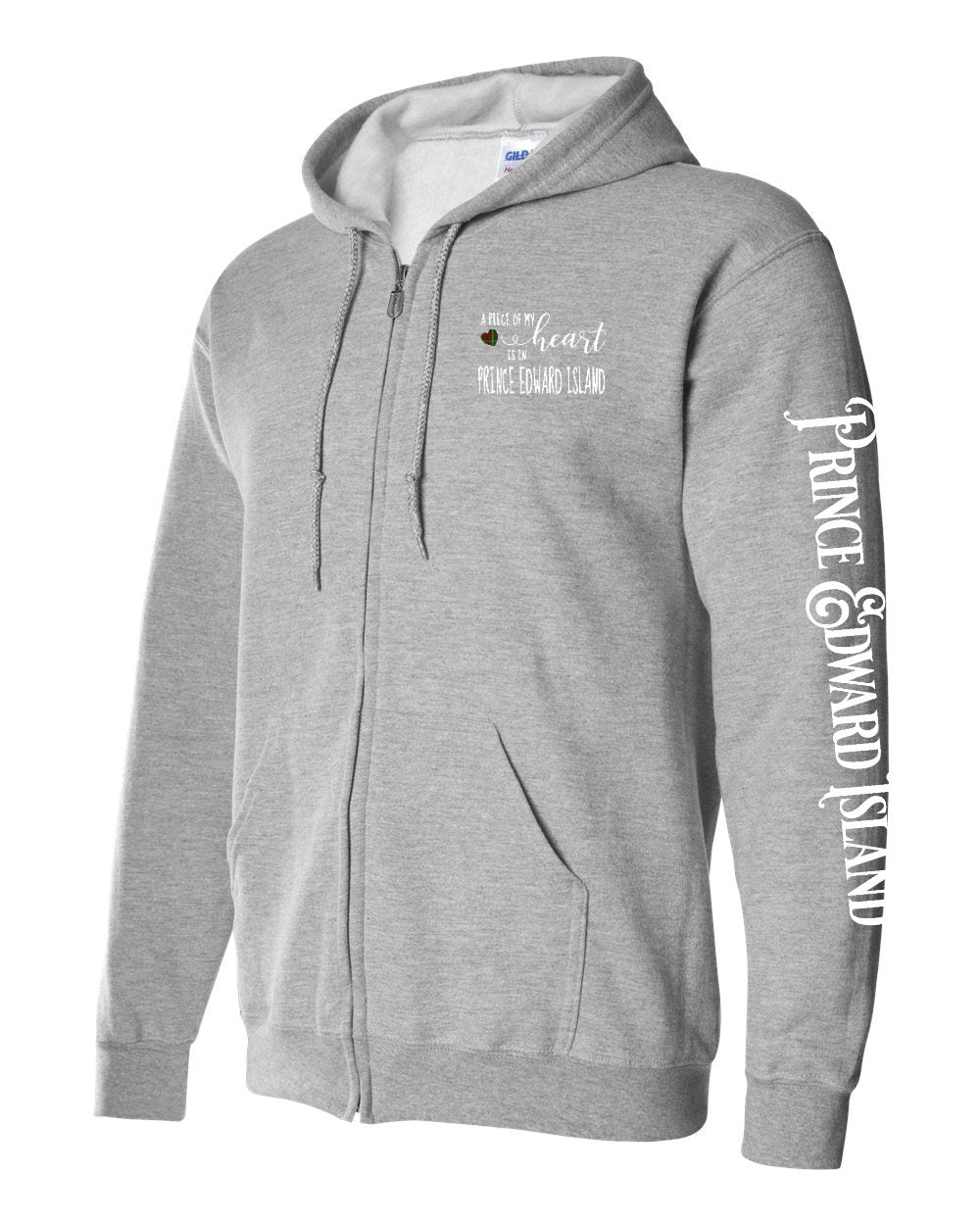 A piece of my Heart PEI tartan heart Left Chest and Sleeve Zip Hoodie - Unisex